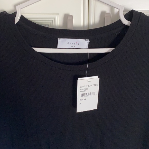 NWT Ribbed Lettuce Hem Short Sleeve Dress Black - Picture 3 of 7